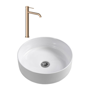 Aurum mitigeur lavabo inox, or rose + Ceramia PixL 36x12,5 cm vasque à poser, sans trop-plein, blanc (SAT285BRGCEPX3636)