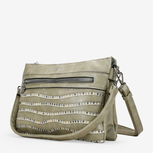 Bolso de hombro verde con cremallera y tachas