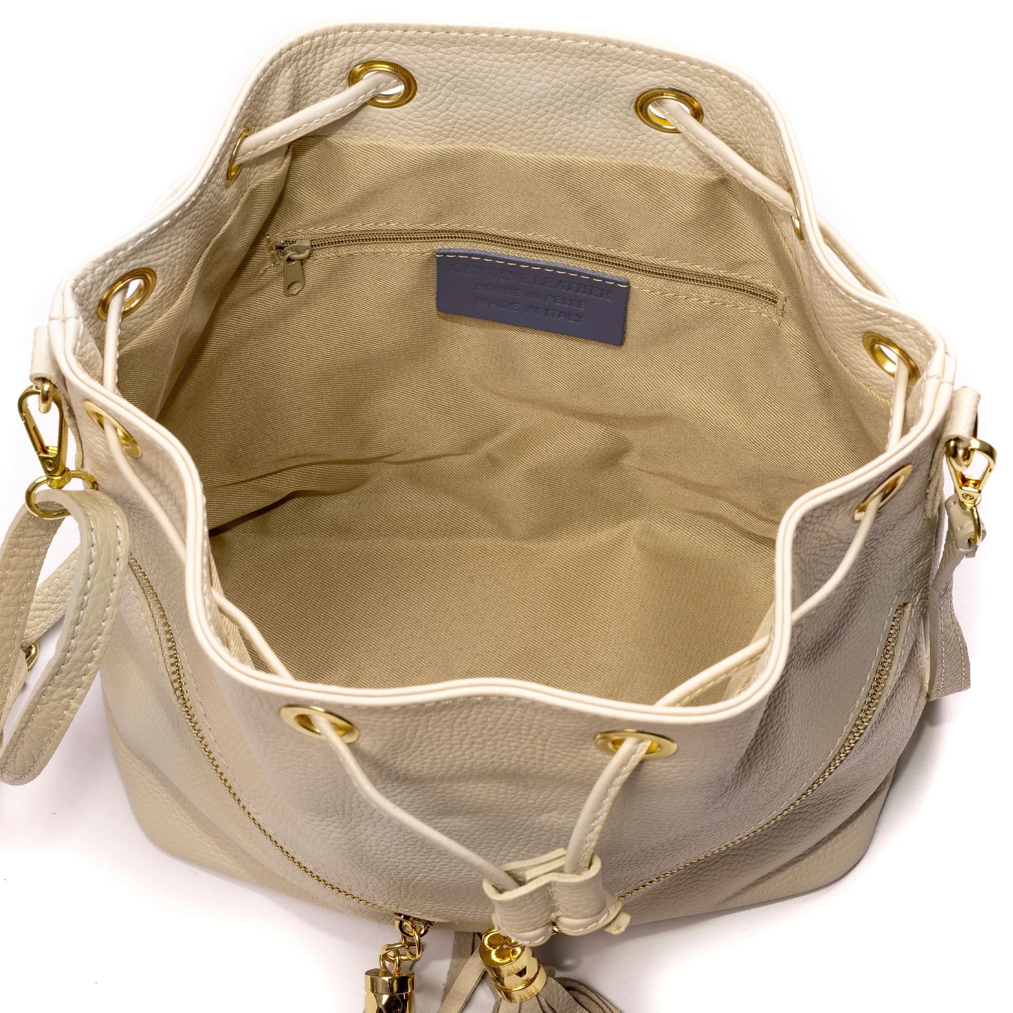 Arzene borsa a tracolla in vera pelle dollaro. Design arricciato cool e frange sul davanti