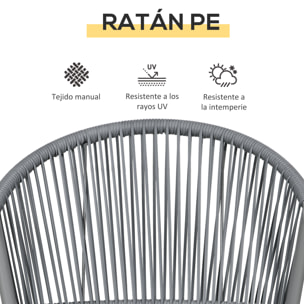 Conjunto de Jardín Exterior de 3 Piezas Juego de 2 Sillas y Mesa de Ratán con Cojines Acolchados y Encimera de Vidrio para Balcón Terraza Gris