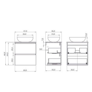Conjunto de Baño Nia | Mueble Suspendido | 60 cm Blanco | Dos Cajones | Lavabo Sobrepuesto | No incluye Espejo | Mueble Montado| Alday