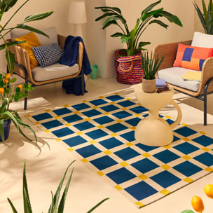 POSITANO - Tapis intérieur/extérieur à motif damier bleu