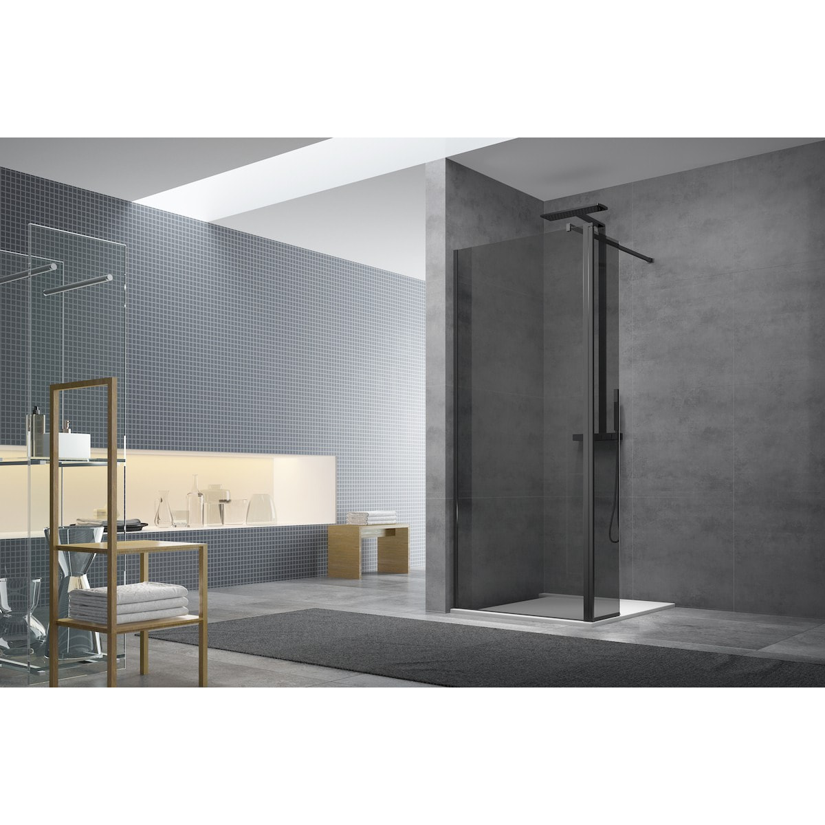 Paroi de douche à l'italienne 87x200cm Walk-in, verre fumé (WI90KS)