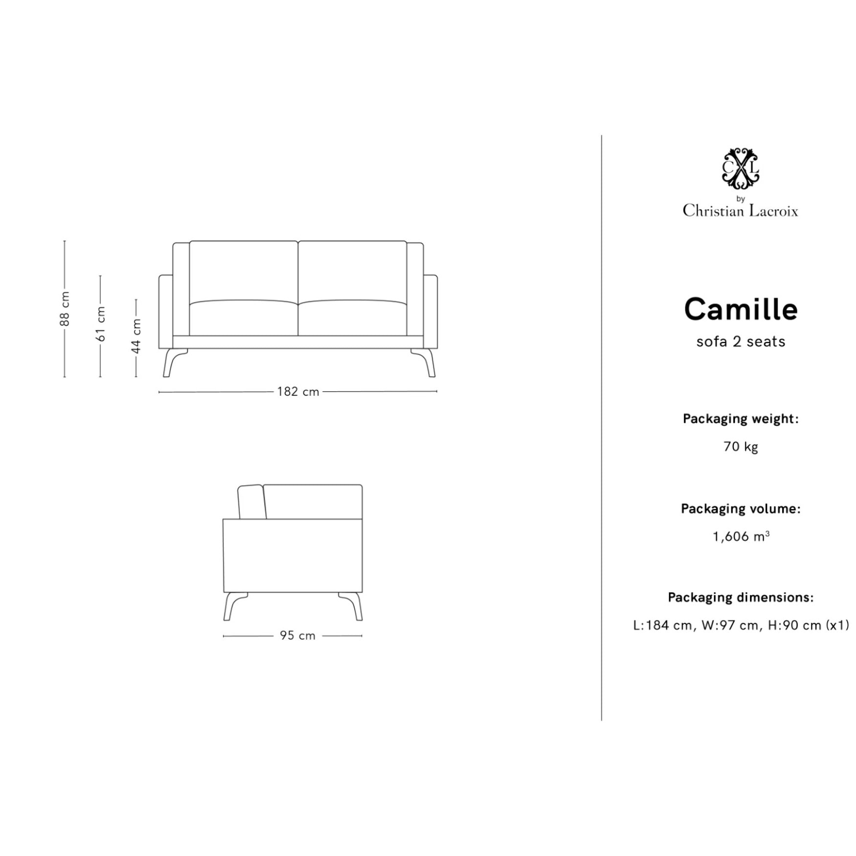Canapé "Camille" 2 places en tissu structurel bleu foncé