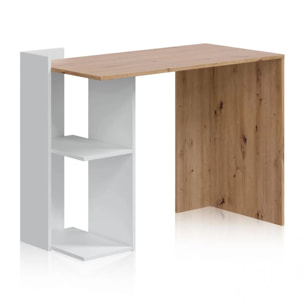 Mesa de escritorio con estantería baja lateral en blanco mate y roble nodi 100x50 cm Dess Blanco Artik (Blanco Mate) - Roble Nodi