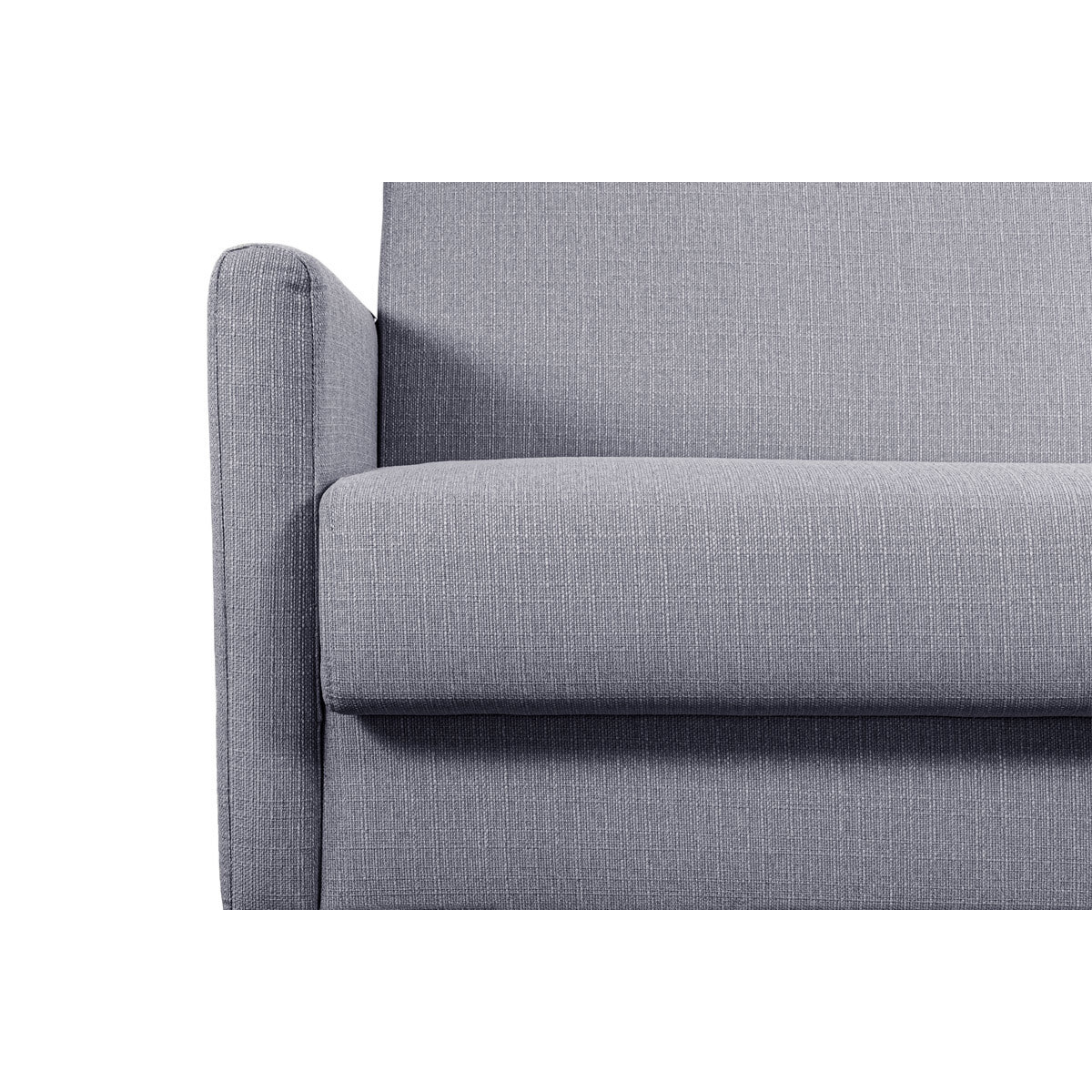 Canapé convertible 3 places en tissu gris clair et bois clair avec matelas 13 cm SKANDY