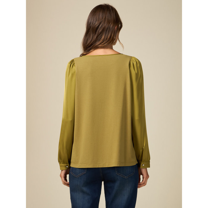 Oltre - Blusa bimaterica maniche lunghe - Verde