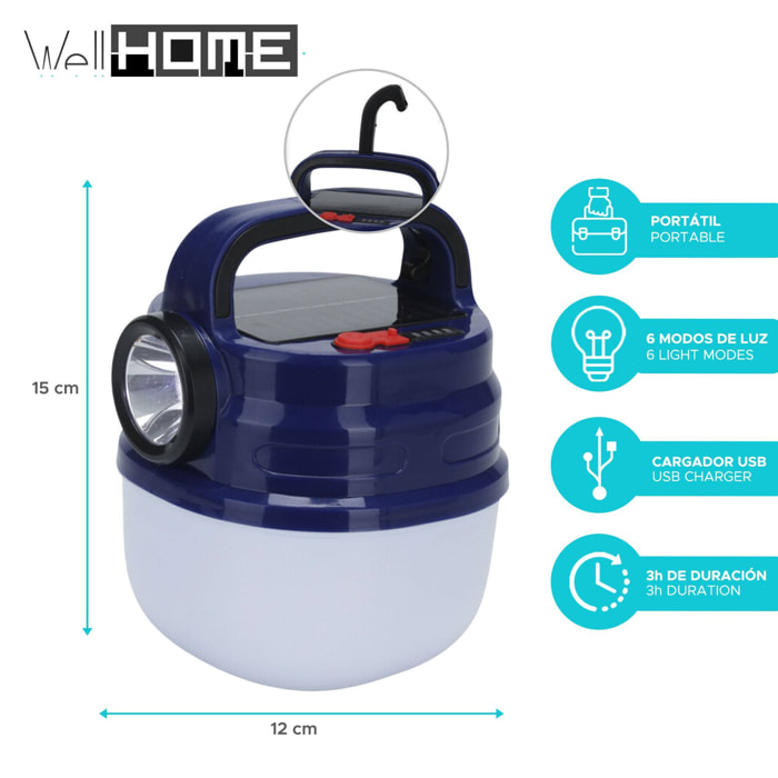 Well home luz de camping de faro brillante y gran reflector 12,4x15,9cm
