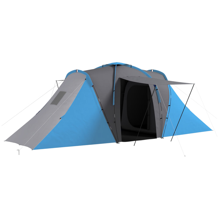 Tente de camping familiale 4-6 pers. - tente tunnel 2 grandes portes sac inclus - fibre verre polyester gris bleu