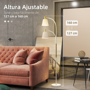Lámpara de Pie LED Lámpara de Pie Salón con Altura Ajustable Pantalla Interruptor Basculante para Sala de Estar Oficina Dormitorio Blanco y Dorado