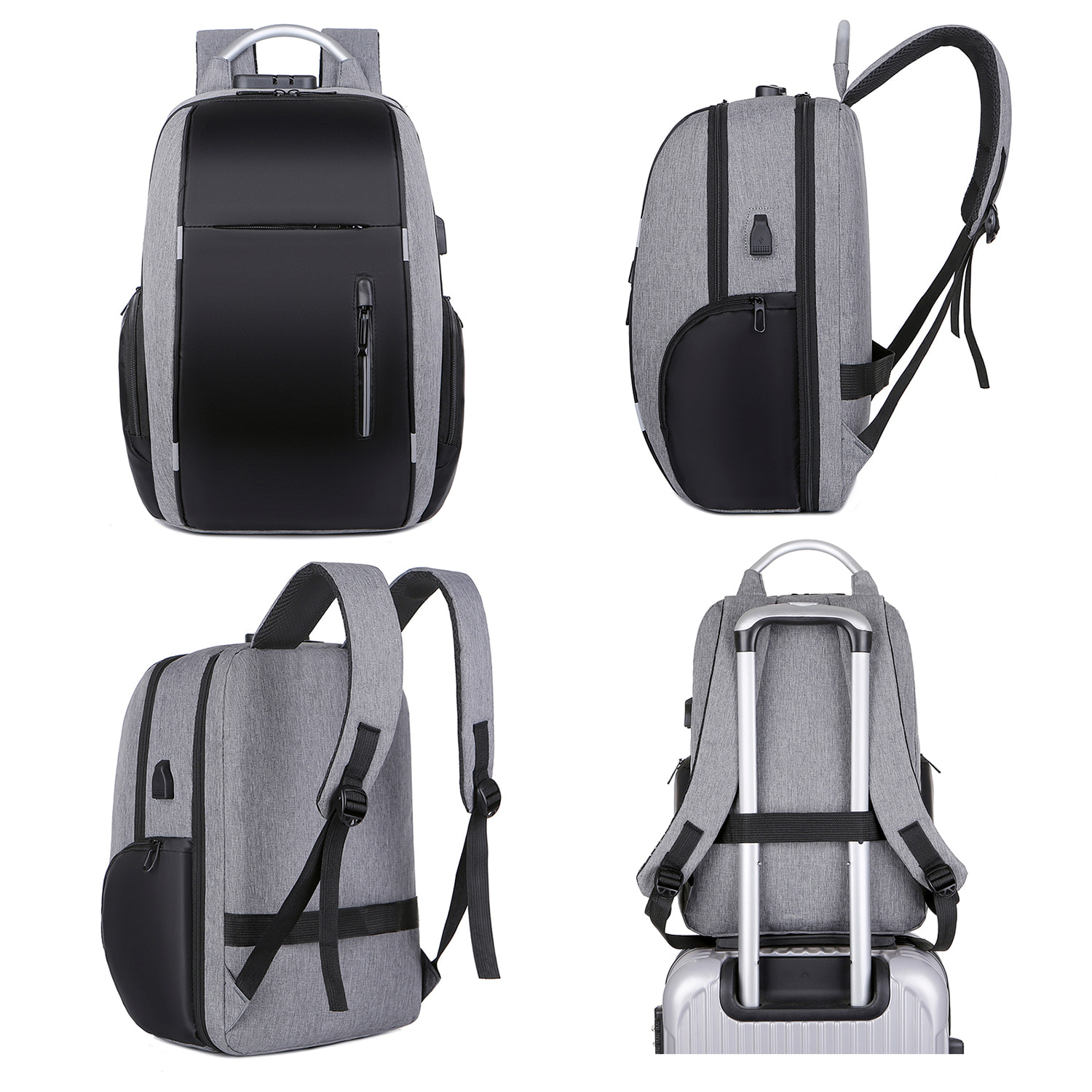 DAM Mochila porta Laptop 15,6". Capa impermeable alta resistencia, adaptable a Trolley. Bloqueo de cremalleras. Toma USB externa. 30x17x46 Cm. Color: Gris