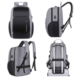 DAM Mochila porta Laptop 15,6". Capa impermeable alta resistencia, adaptable a Trolley. Bloqueo de cremalleras. Toma USB externa. 30x17x46 Cm. Color: Gris