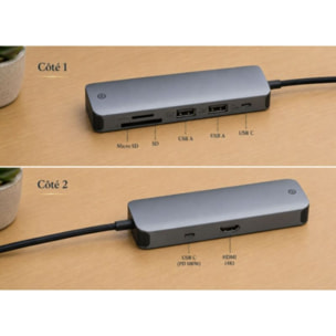 Hub USB C ESSENTIELB 7 en 1 2 USB-A + 3 USB-C + 2 ports SD