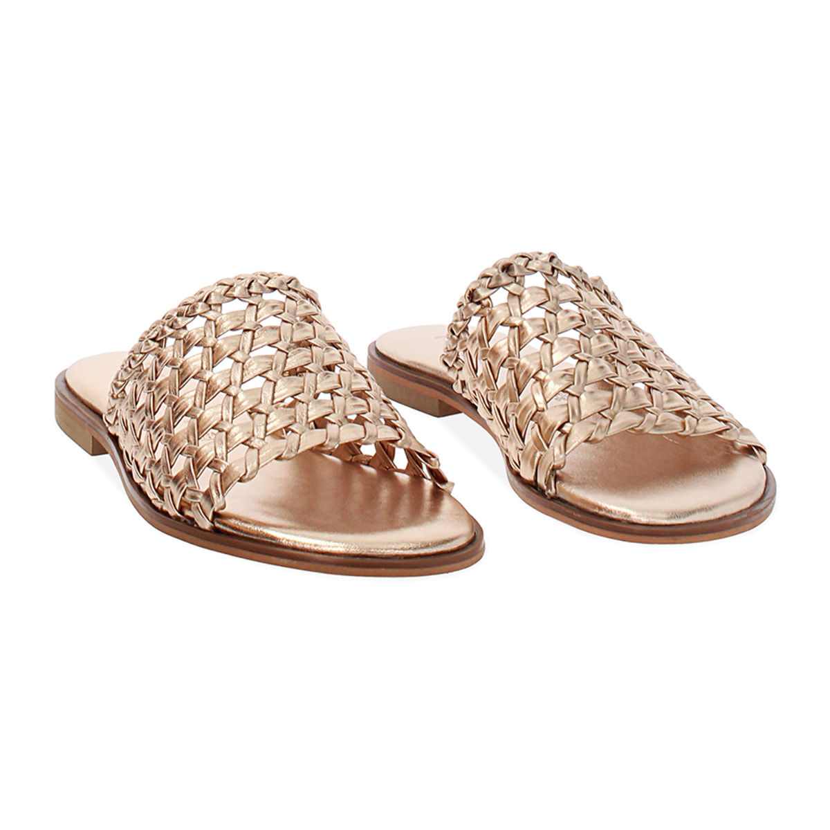 Sandali bassi donna oro in pelle intrecciata