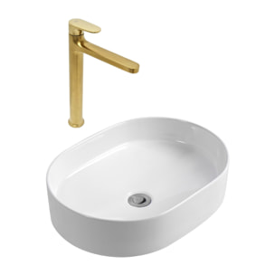 DARK mitigeur lavabo XL, or brossé + Ceramia PixL 50x36,5x12 cm vasque à poser, sans trop-plein, blanc (SAT285PBZCEPX5037)