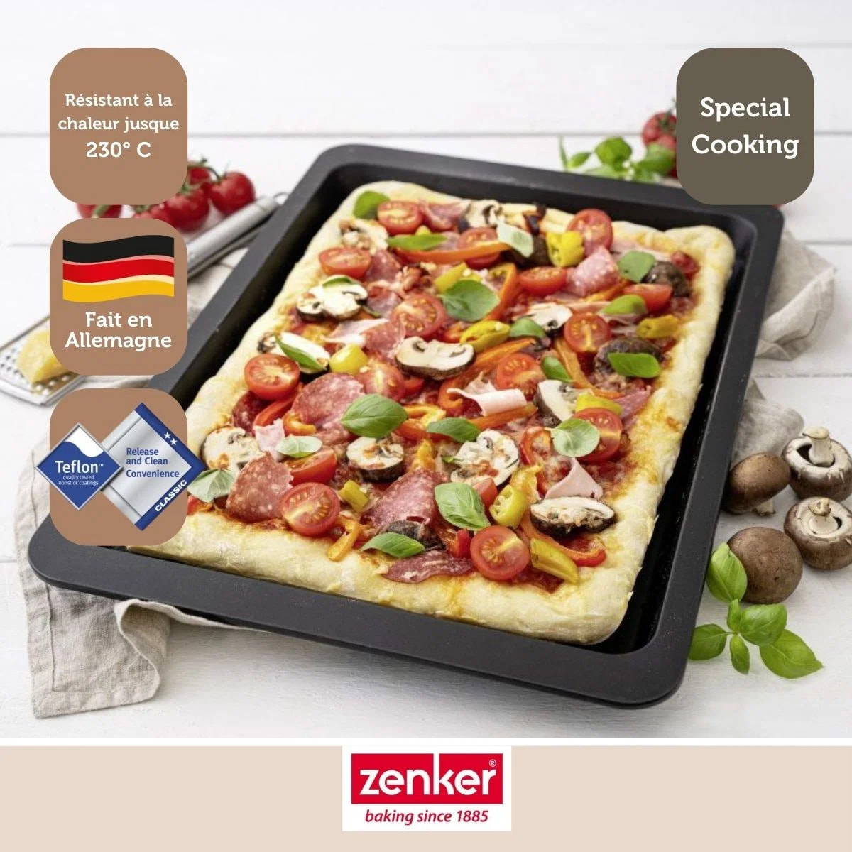 Lot de 2 plaques à pizza rectangulaires 42/29/2,5 cm en acier Spécial crountries Spécial crountries Zenker  Spécial crountries