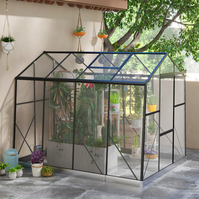 Invernadero de Jardín Policarbonato 2x2,5x2 m Invernadero de Huerto Vivero Casero con Marco de Aleación de Aluminio Ventana Regulable en 5 Niveles y Base para Cultivo Transparente y Negro