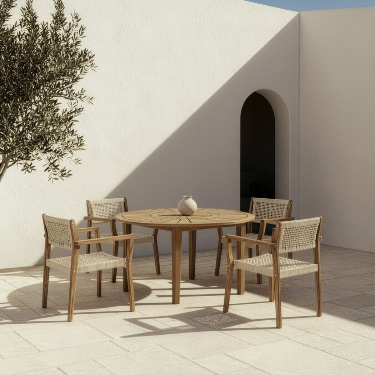 Chaise de jardin Tina -bois massif d'acacia et corde-couleur beige 58 x 83 x 60 cm