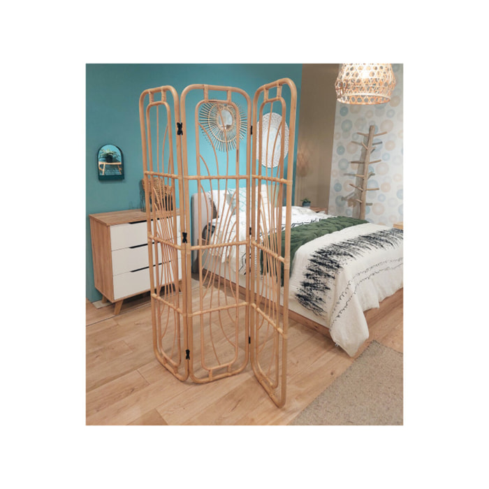 Paravent H. 180 cm 3 pans en rotin naturel ajouré - NINON