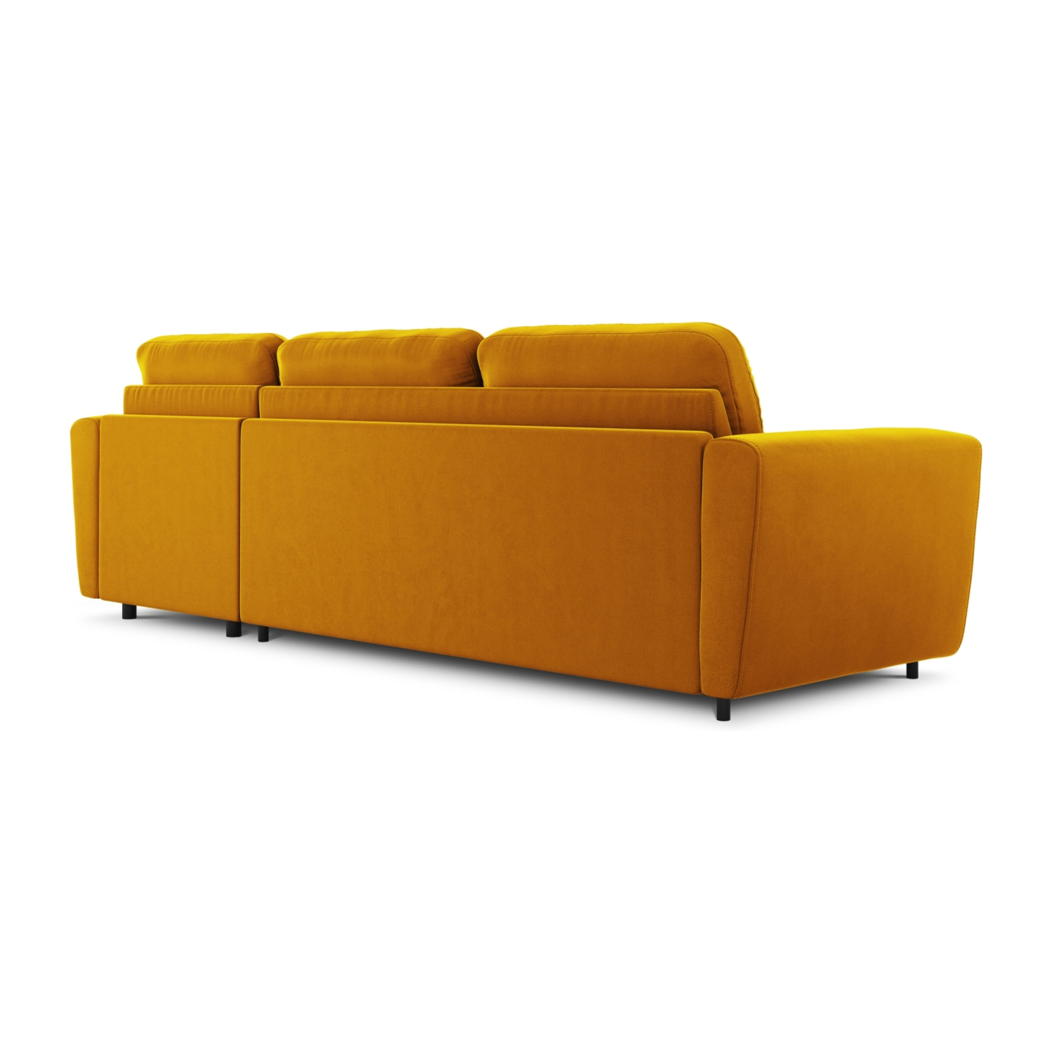 Canapé d'angle droit convertible avec coffre de rangement "Audra" 5 places en velours jaune