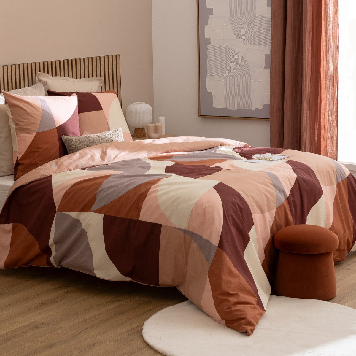 Parure de lit 3 pièces "Tatia" percale de coton terracotta 260x240cm