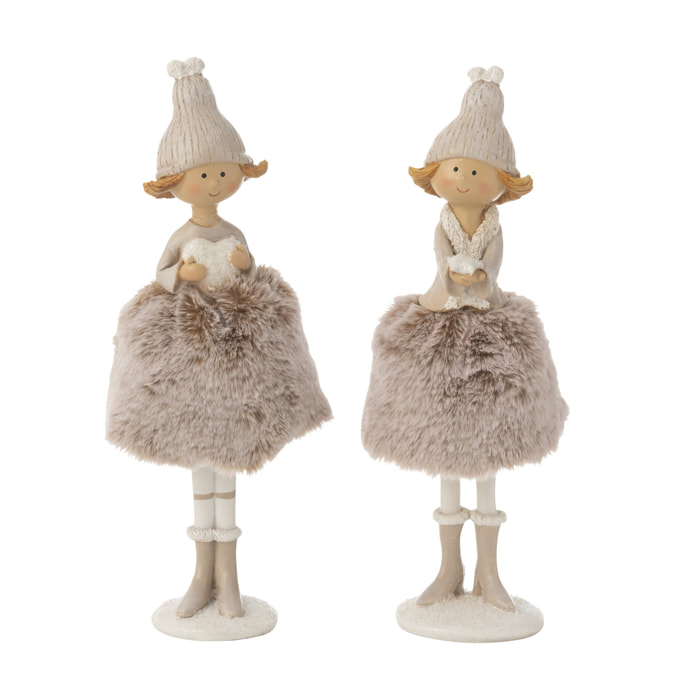 J-Line figurine Ange Coeur + Etoile Fourrure - mix - large - 2 pcs