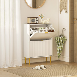 Zapatero Estrecho con 2 Puertas Acanaladas Zapatero Entrada Recibidor con Estantes Ajustables para 12 Pares de Zapatos 60x24x91,5 cm Blanco