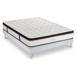 Ensemble Matelas Émeraude & Sommier Kit Bois, Mémoire de Forme & Air System, 25 cm, Accueil Moelleux, Soutien Ferme, Lattes Actives