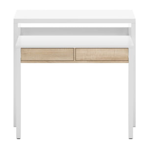 Mesa de escritorio extensible con 2 cajones en blanco artik y roble canadian 98,5x36-70 cm Bureau Blanco Artik (Blanco Mate) - Roble Canadian