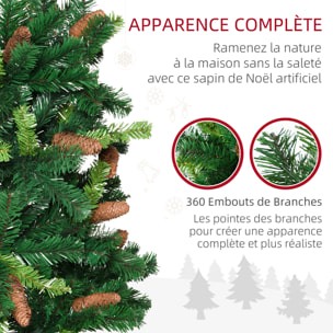 Sapin de Noël artificiel aspect réaliste Ø 60 x 150H cm 24 pommes de pin 360 branches imitation Nordmann