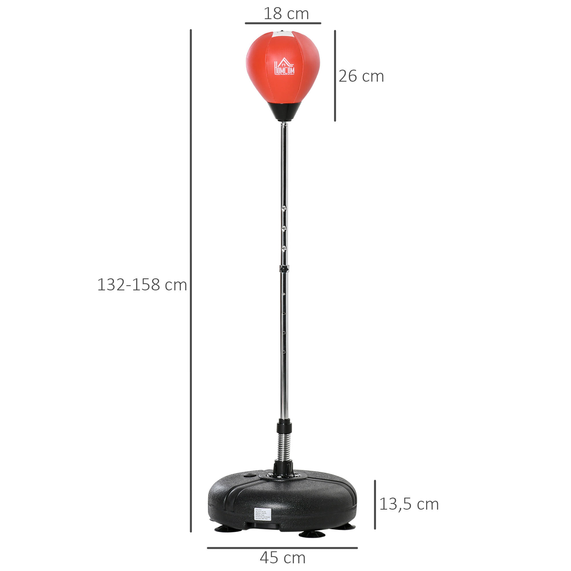 Saco de Boxeo de Pie Ajustable en Altura de 4 Niveles Punching Ball con Base Rellenable Guantes e Inflador para Adultos y Adolescentes Ø45x132-158 cm Negro y Rojo