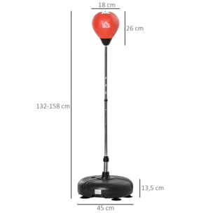 Saco de Boxeo de Pie Ajustable en Altura de 4 Niveles Punching Ball con Base Rellenable Guantes e Inflador para Adultos y Adolescentes Ø45x132-158 cm Negro y Rojo