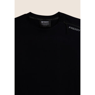 T-shirt manica lunga in jersey stretch con zip decorativa