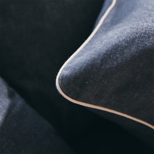 Taie d'oreiller unie en flanelle de coton chambray, FRISSON, Gris Anthracite