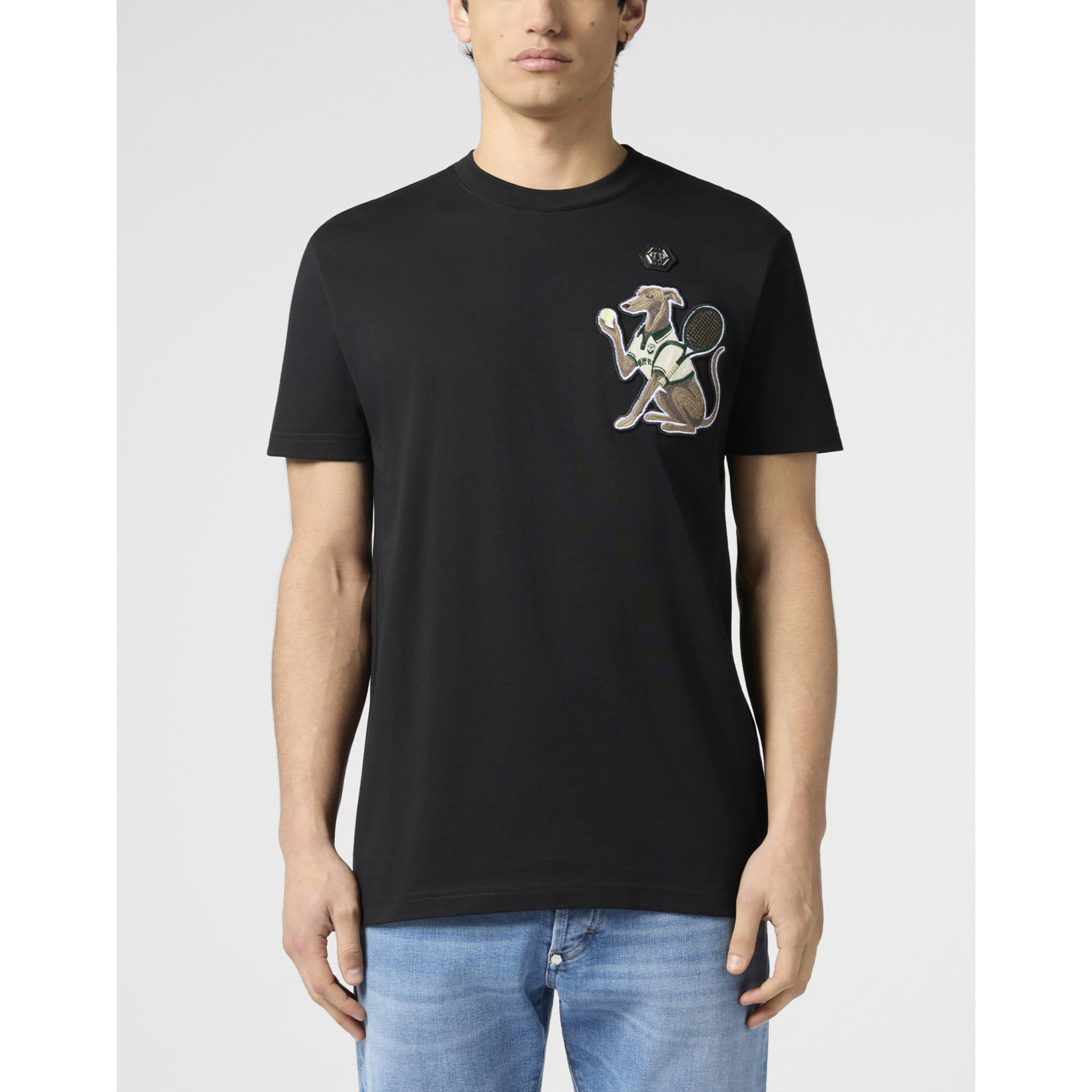 PHILIPP PLEIN Round Neck T-Shirt Tennis Pet Patch