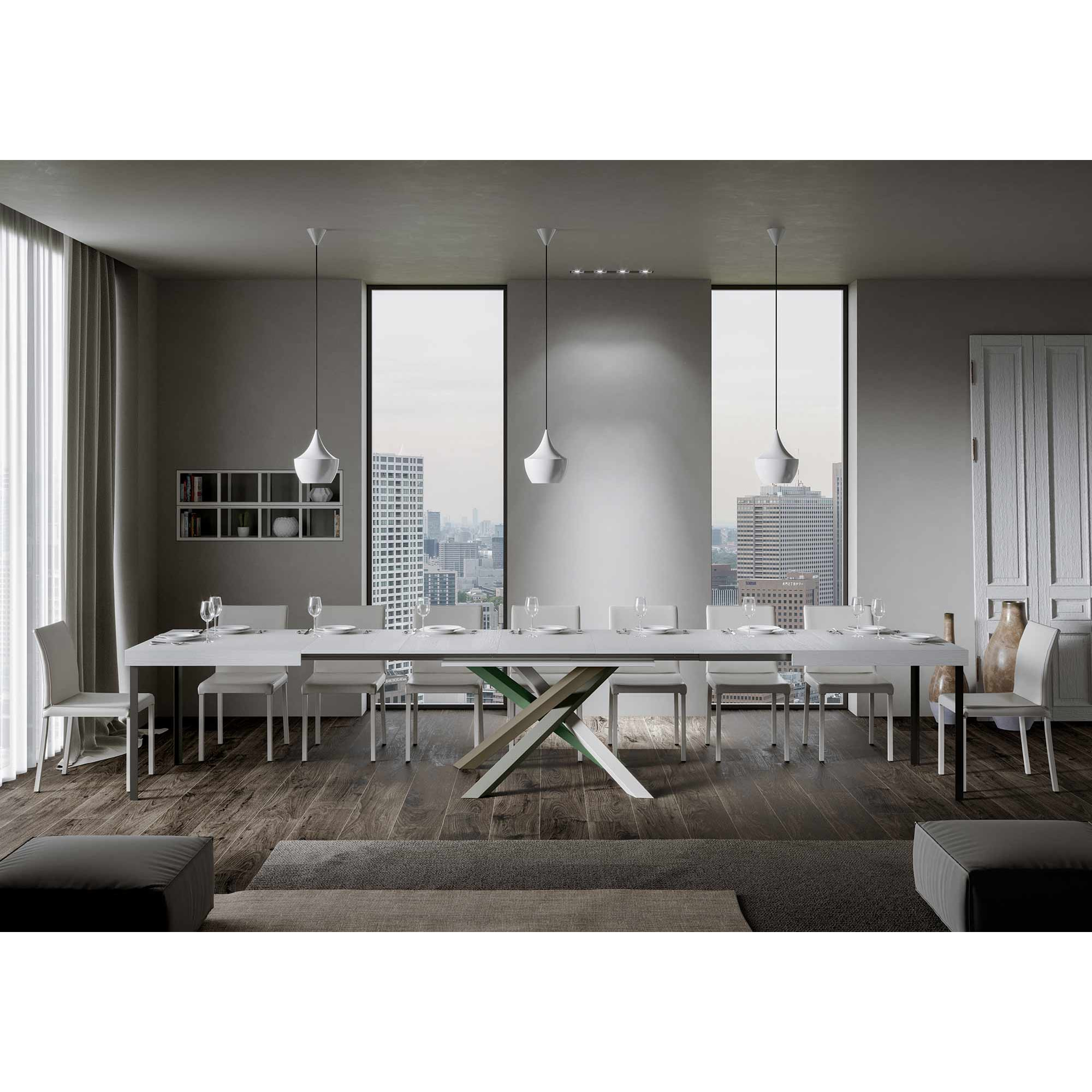 Mesa extensible 90x180/440 cm Volantis Fresno Blanco estructura multicolor 4/A