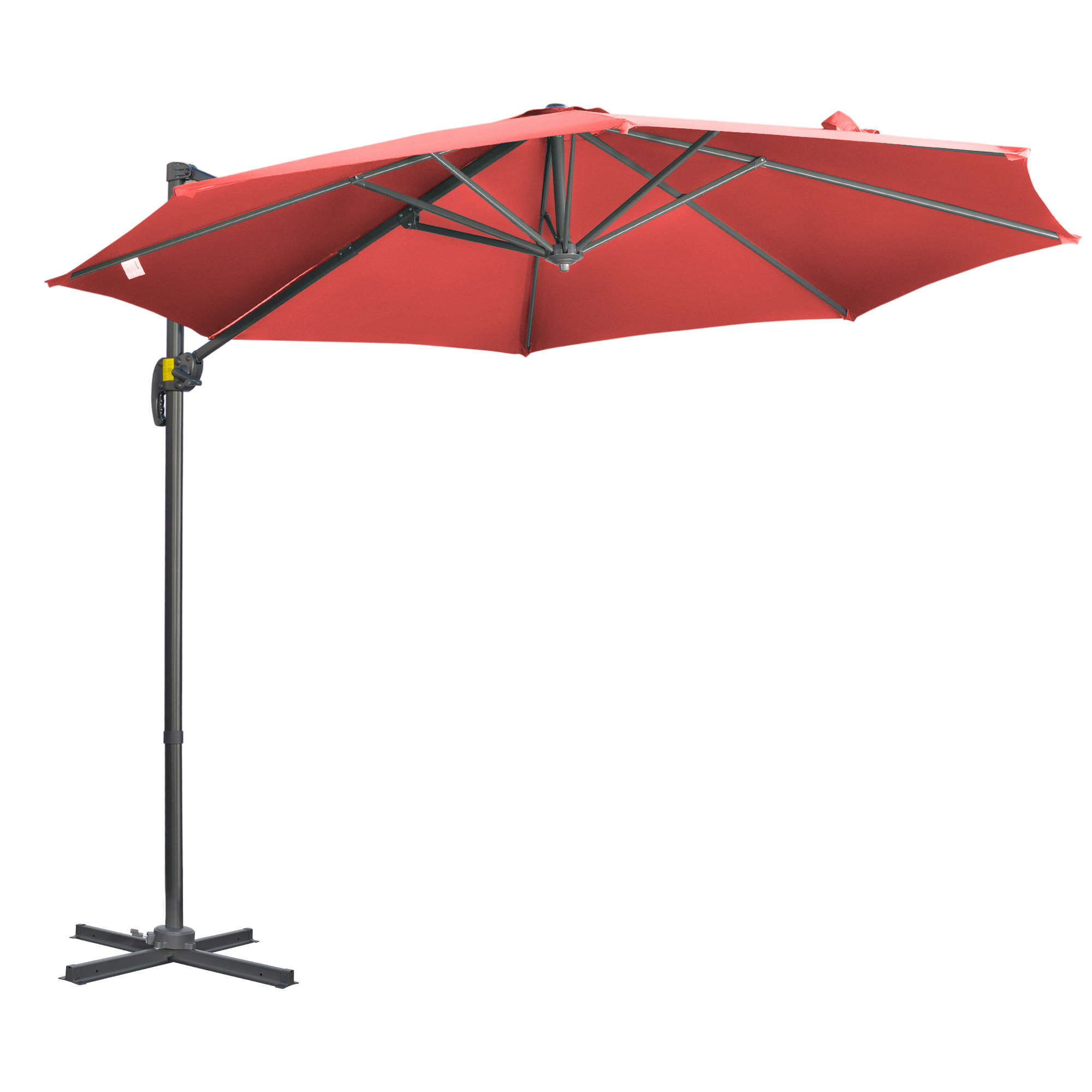 Parasol déporté octogonal inclinable manivelle avec pied en acier Ø 2,94 x 2,48H m rouge