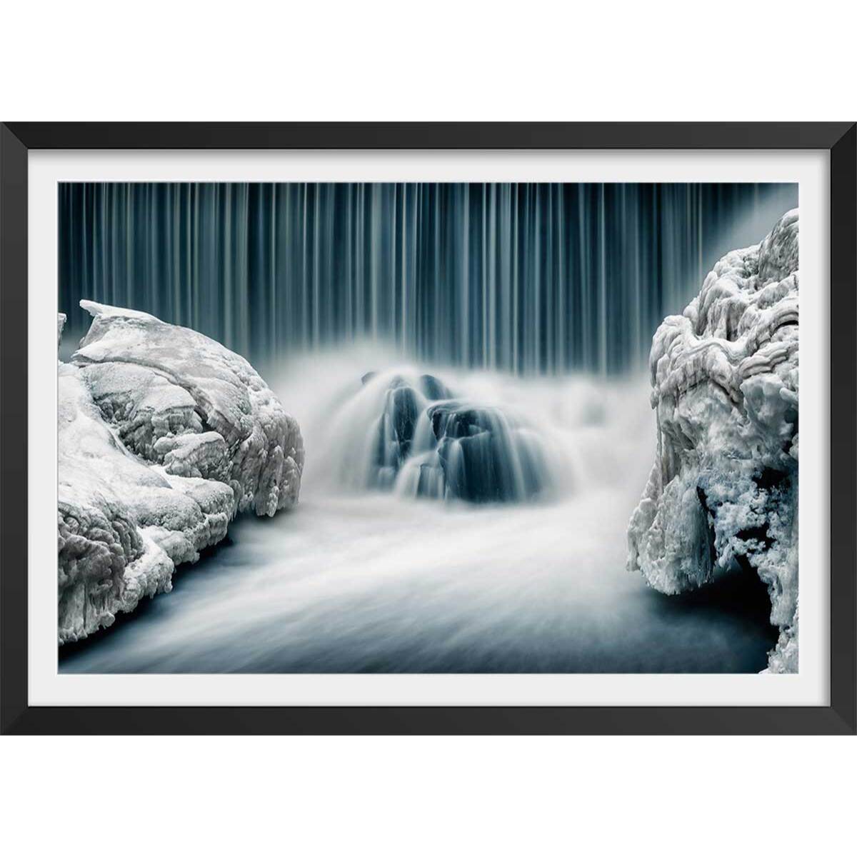 Affiche ""Cascade de glace"" Affiche + cadre en bois - Noir