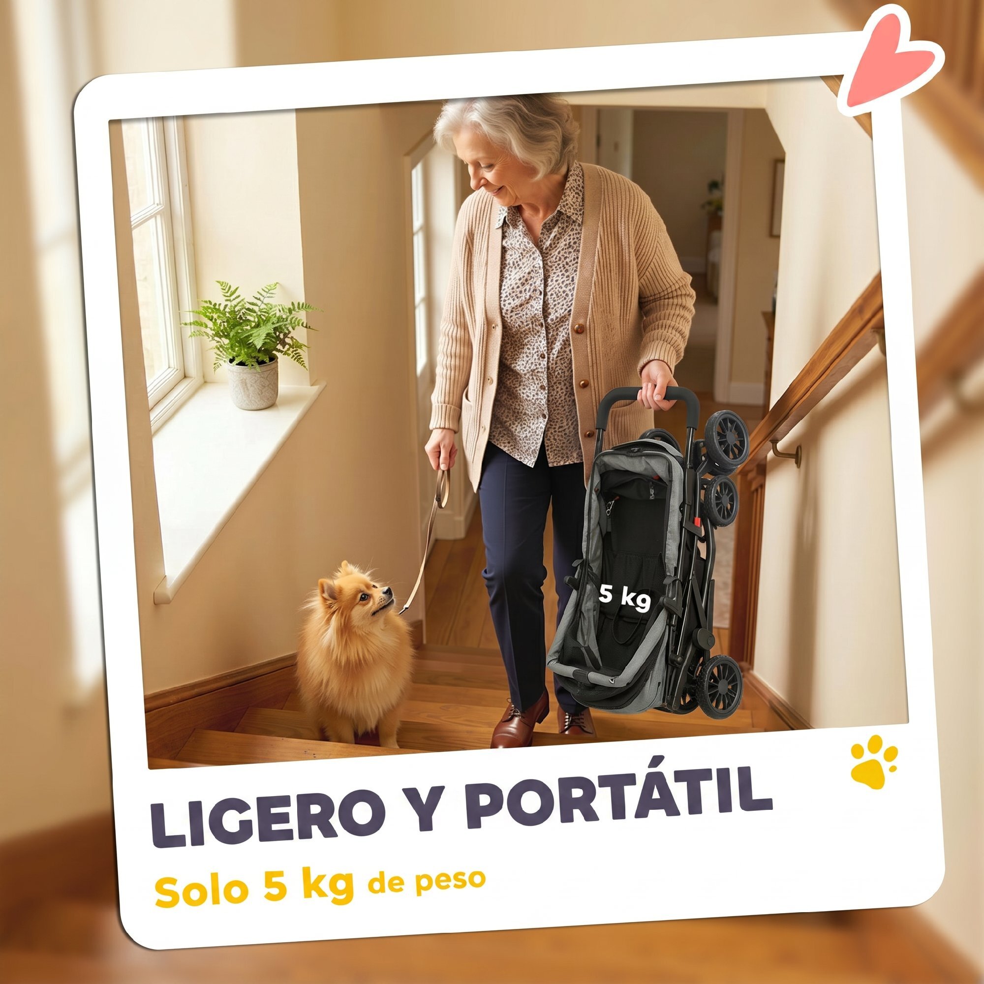 Cochecito para Perros Plegable, hasta 10 kg, Carrito para Perros Pequeños y Gatos de 4 Ruedas de EVA, Giratorio y Freno, Ventanas de Malla, Cojín Extraíble, Bandeja y Portavasos, Ligero, Gris