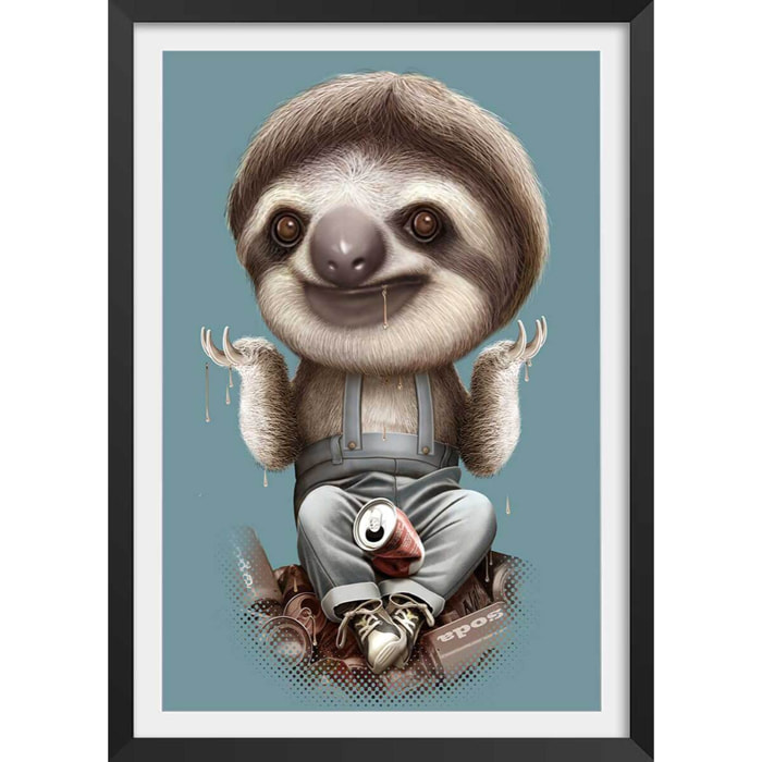 Affiche enfant les paresseux s'en fichent  Affiche + cadre en bois - Noir