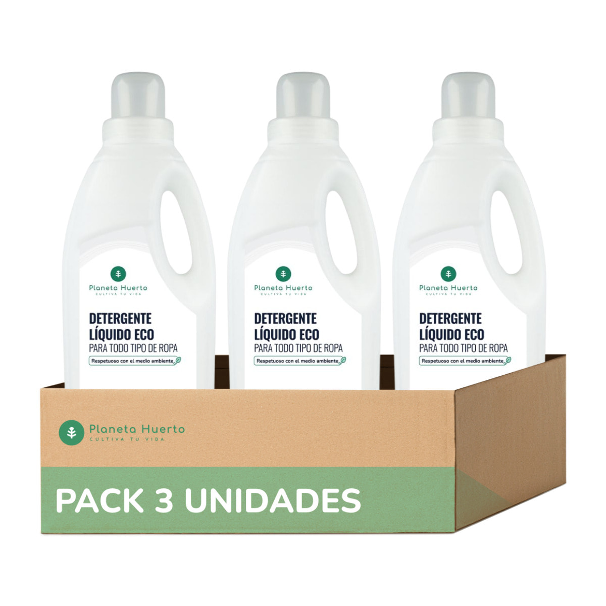 PLANETA HUERTO Pack 3x Detergente Líquido Ropa ECO Sin Perfume 1,5 L – Limpieza Natural, Ideal para Pieles Sensibles