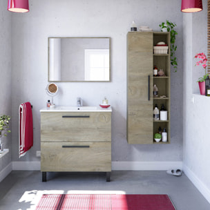Mueble Baño Con Espejo Athena 80x80x45 Cm Roble Alaska