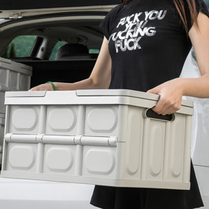 Caja de almacenamiento plegable color blanco con tapa imitación madera