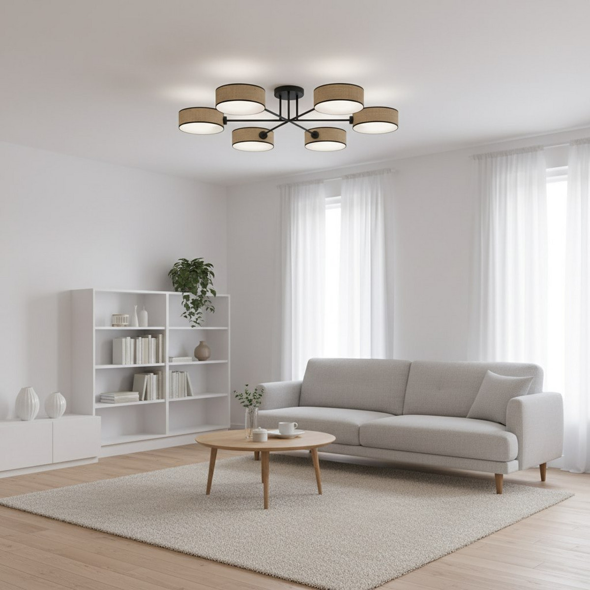 Lampada a sospensione Maga in acciaio nero e rattan