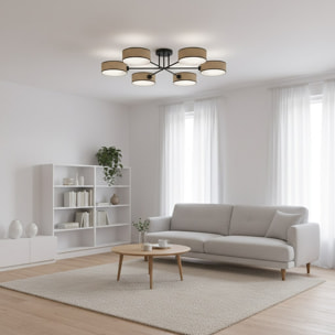Lampada a sospensione Maga in acciaio nero e rattan