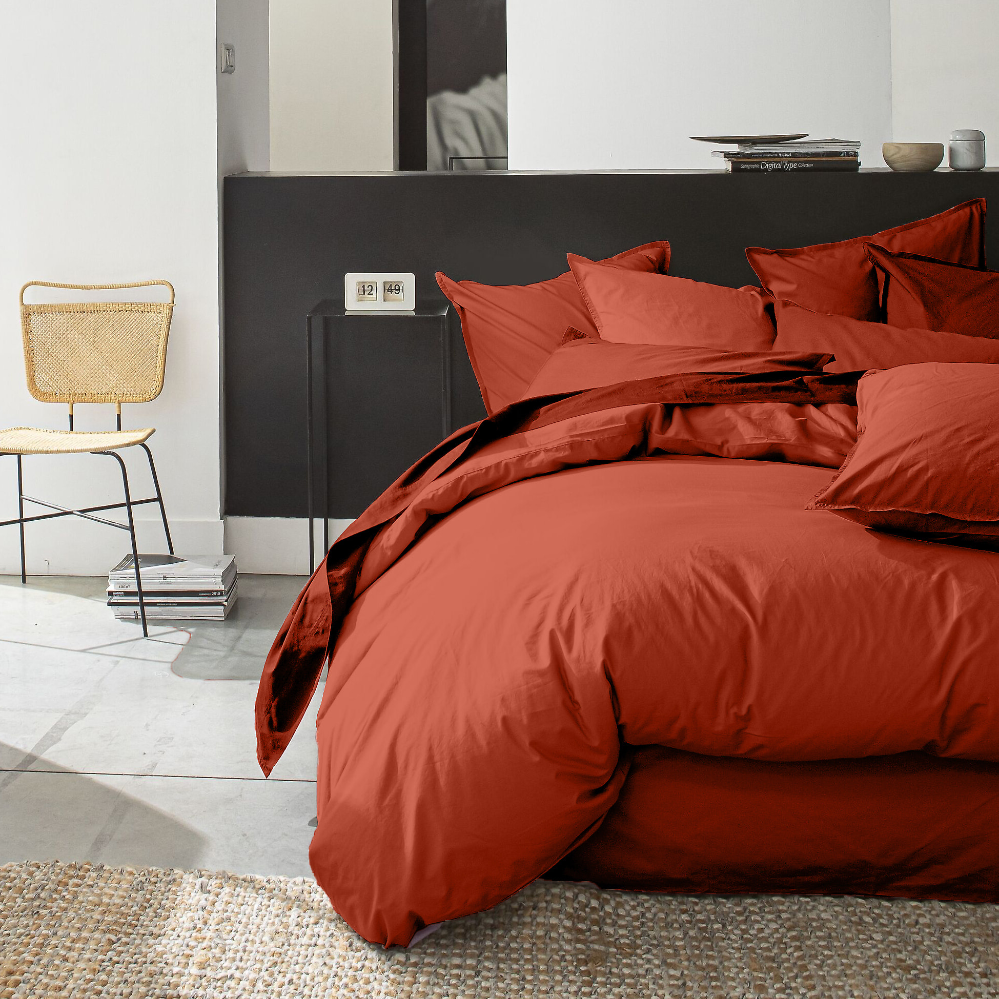 Housse De Couette 100% percale Coton lavé 80fils Paprika