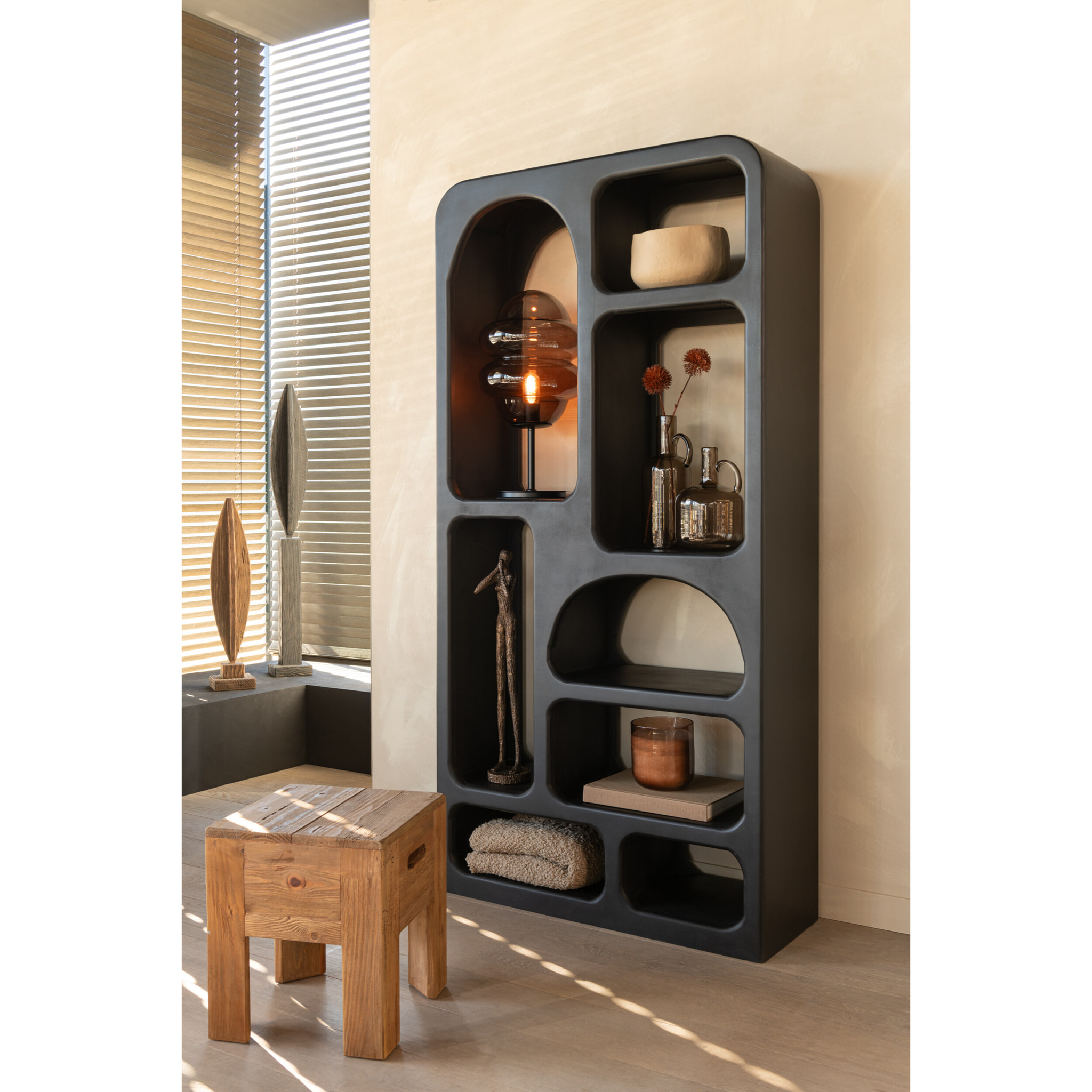 J-Line décoration Sur Pied Luke - bois de Pin - noir - large