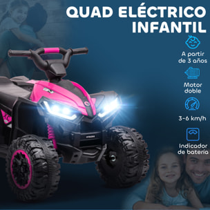 Quad Eléctrico para Niños 12V, Quad para Niños de 3-5 Años, con 2 Motores, Velocidad Ajustable 3-6km/h, Faros, Bocina, Música, USB, Avance y Retroceso, Rosa