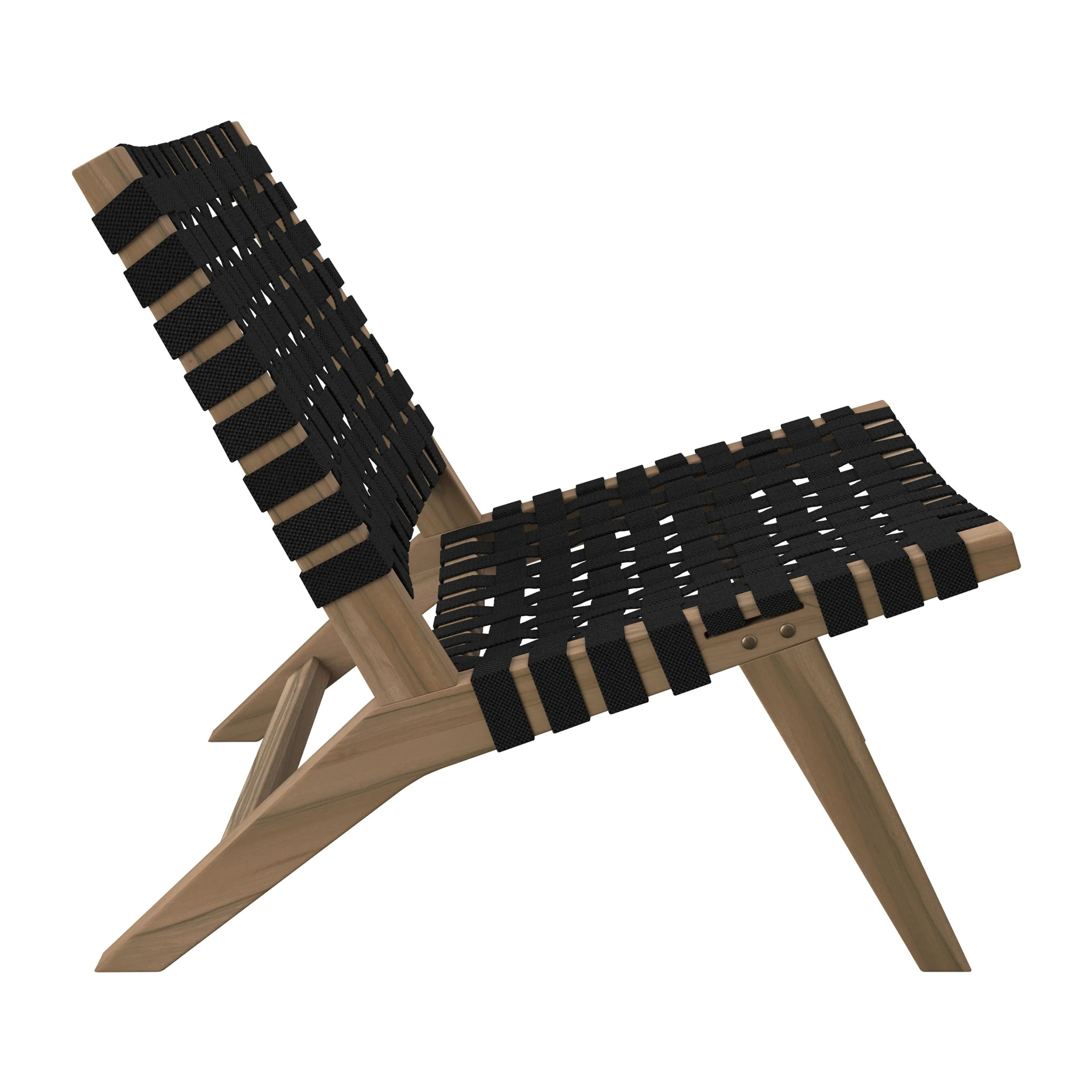 Fauteuil de jardin en teck et sangles en tissu noir - Tao