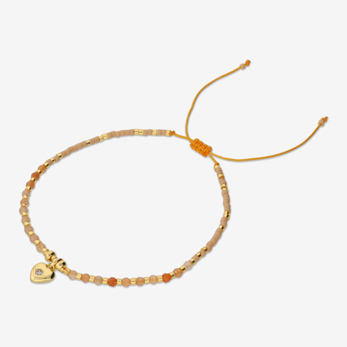 Bracciale Regolabile con Bead Lucide, Agata Arancione e Ciondolo Cuore